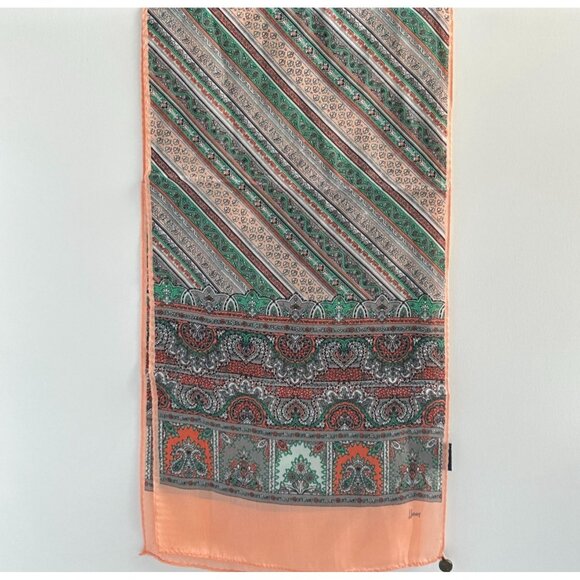 Honey Vintage Peach Silk Paisley Scarf 10 x 50 NWOT - Picture 4 of 10